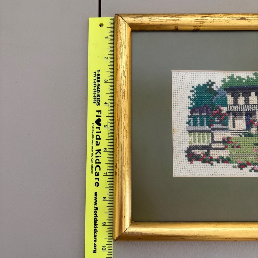 VTG Framed Cross Stitch House‎ Garden Needlepoint Folk Art Cottagecore 10x10 - Picture 5 of 9